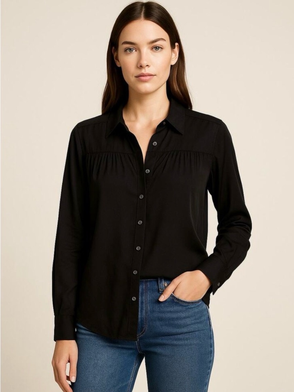 AYR | The New Age | Black Silk Blend Button Down Long Sleeve Blouse | Size M